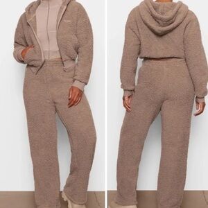 SKIMS Teddy Fleece Hoodie & Track Pants Set 2X Cozy Lounge Neutral Brown Comfy